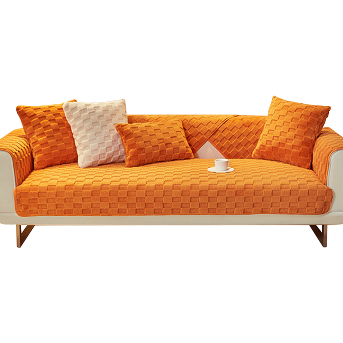 Anyhouz Sofa Towel Super Soft Orange Velvet Plush Non-slip Sectional Sofa Covers for Living Room Thick L-shape Couch Covers