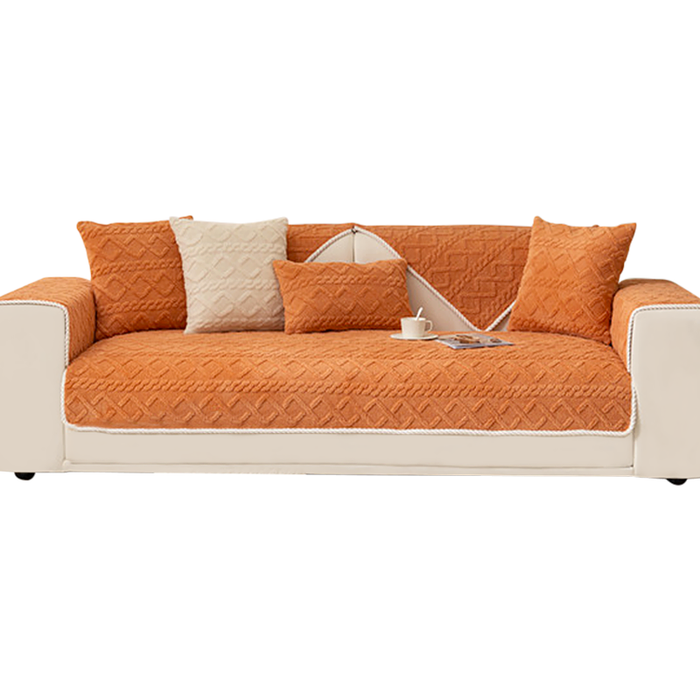 Anyhouz Sofa Towel Velvet Plush Quilted Orange Super Soft Non-slip Sectional Sofa Cover for Living Room L Shape Couch Cover