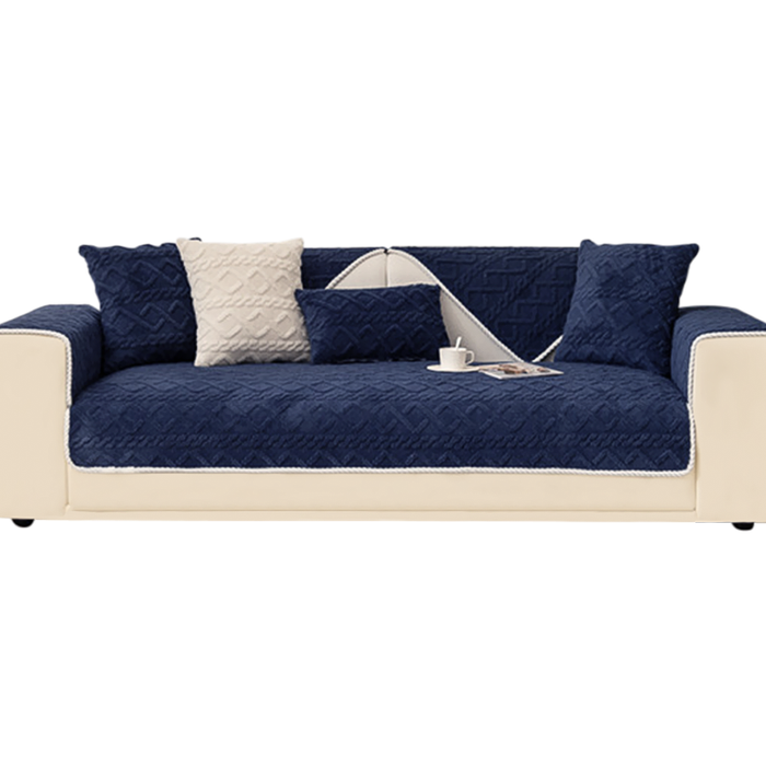 Anyhouz Sofa Towel Velvet Plush Quilted Navy Blue Super Soft Non-slip Sectional Sofa Cover for Living Room L Shape Couch Cover