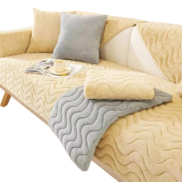 Anyhouz Sofa Towel Super Soft Wave Camel Rabbit Plush Quilted Couch Cover L-shaped Sectional Anti-slip Sofa Cover