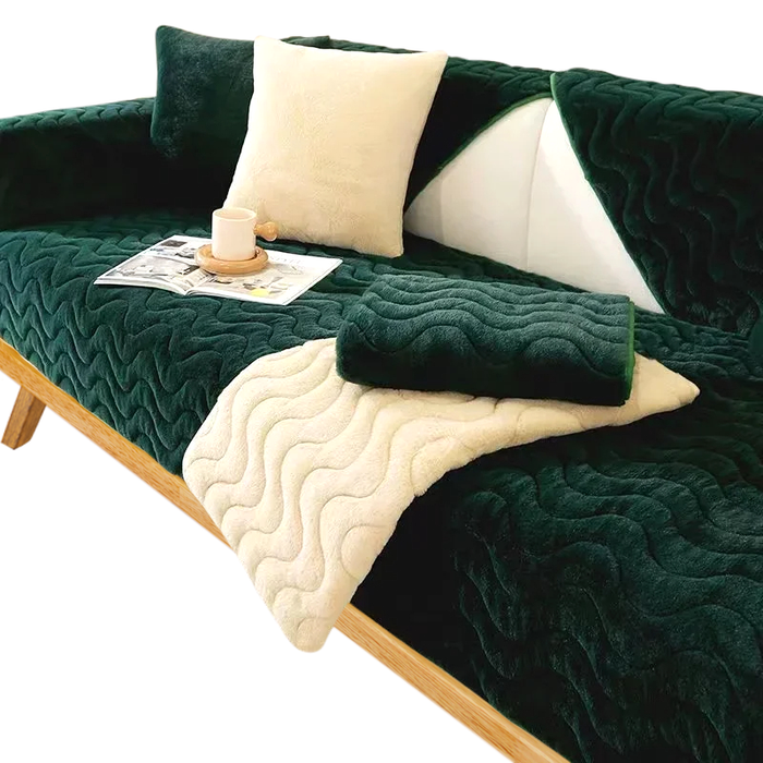 Anyhouz Sofa Towel Super Soft Wave Dark Green Rabbit Plush Quilted Couch Cover L-shaped Sectional Anti-slip Sofa Cover