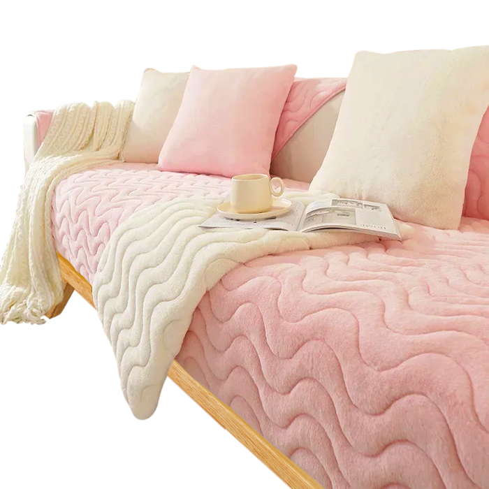 Anyhouz Sofa Towel Super Soft Wave Pink Rabbit Plush Quilted Couch Cover L-shaped Sectional Anti-slip Sofa Cover