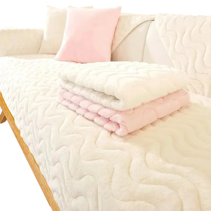 Anyhouz Sofa Towel Super Soft Wave Beige Rabbit Plush Quilted Couch Cover L-shaped Sectional Anti-slip Sofa Cover