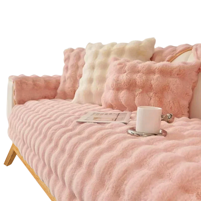 Anyhouz Sofa Towel Super Soft Rabbit Plush Pink Thicken Bubble Velvet Non-slip Sectional Sofa Cover Non-slip L-shaped Couch Cover