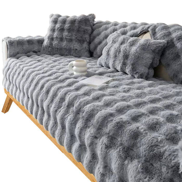 Anyhouz Sofa Towel Super Soft Rabbit Plush Gray Thicken Bubble Velvet Non-slip Sectional Sofa Cover Non-slip L-shaped Couch Cover