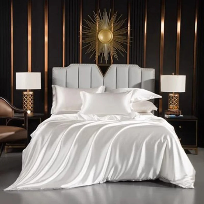 Anyhouz Bed Sheet White Natural Mulberry Silk Duvet Cover Set