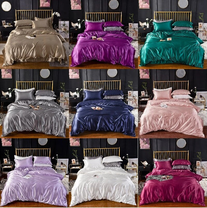 Anyhouz Beddings Violet AU Queen Size 3 Pcs High End Satin Smooth Duvet Cover Set Luxury Polyester Silky Soft Cozy Bedding Set