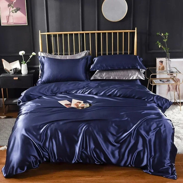 Anyhouz Beddings Violet AU Queen Size 3 Pcs High End Satin Smooth Duvet Cover Set Luxury Polyester Silky Soft Cozy Bedding Set