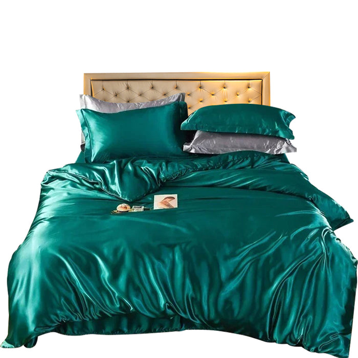 Anyhouz Beddings Green AU Queen Size 3 Pcs High End Satin Smooth Duvet Cover Set Luxury Polyester Silky Soft Cozy Bedding Set