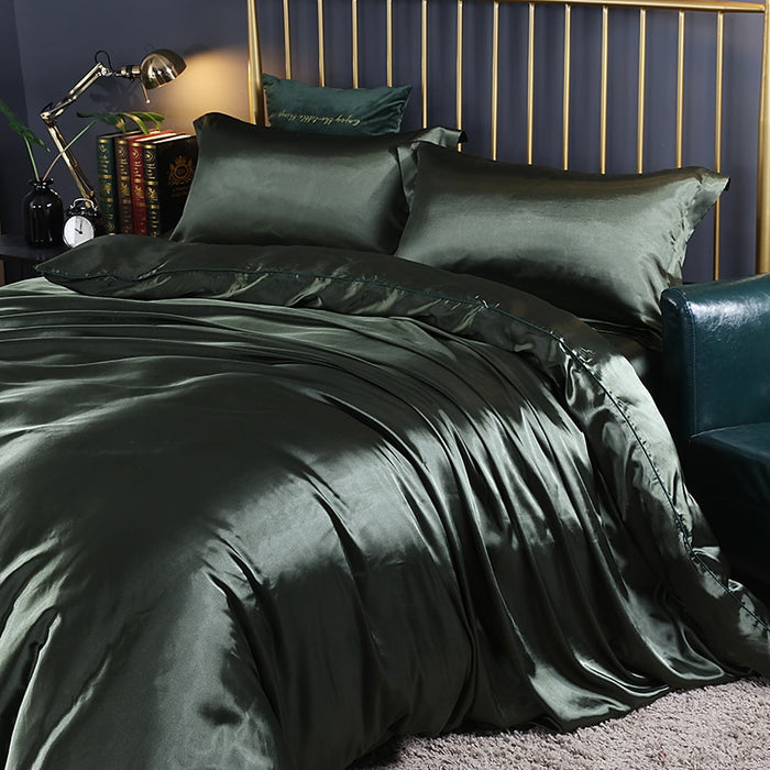 Anyhouz Beddings Green EU Single Size 2 Pcs
 High End Satin Smooth Duvet Cover Set Luxury Polyester Silky Soft Cozy Bedding Set