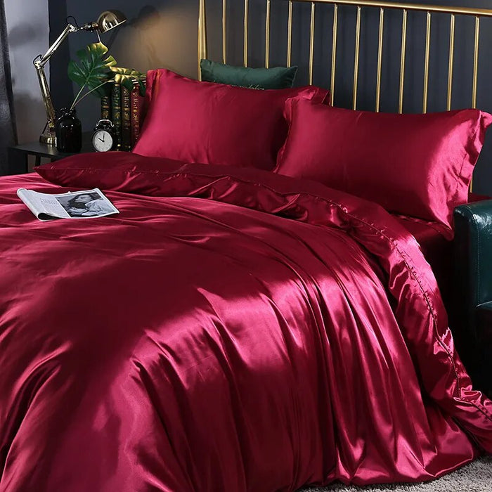 Anyhouz Beddings Magenta AU Single Size 2 Pcs High End Satin Smooth Duvet Cover Set Luxury Polyester Silky Soft Cozy Bedding Set