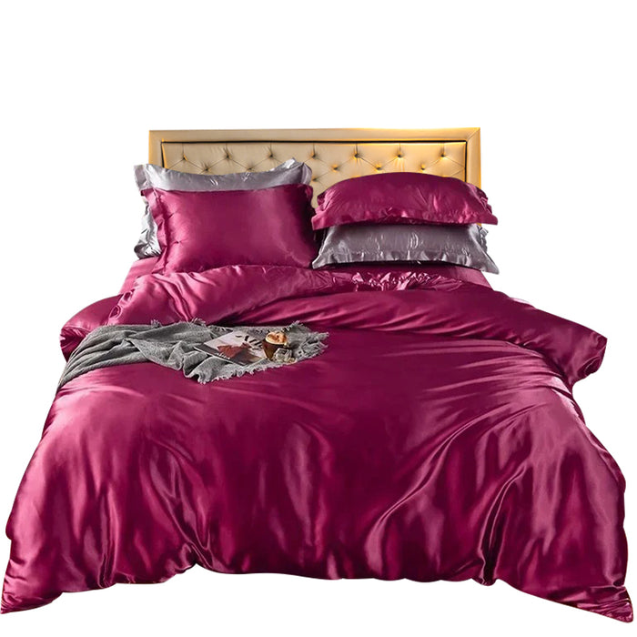 Anyhouz Beddings Magenta US Twin Size 3 Pcs High End Satin Smooth Duvet Cover Set Luxury Polyester Silky Soft Cozy Bedding Set