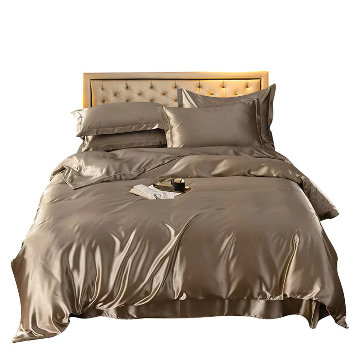 Anyhouz Beddings Tan Brown US Full Size 3 Pcs High End Satin Smooth Duvet Cover Set Luxury Polyester Silky Soft Cozy Bedding Set