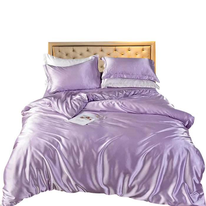 Anyhouz Beddings Lilac AU EU King Size 3 Pc High End Satin Smooth Duvet Cover Set Luxury Polyester Silky Soft Cozy Bedding Set