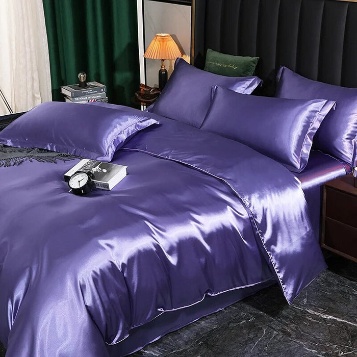 Anyhouz Beddings Lilac AU EU King Size 3 Pc High End Satin Smooth Duvet Cover Set Luxury Polyester Silky Soft Cozy Bedding Set