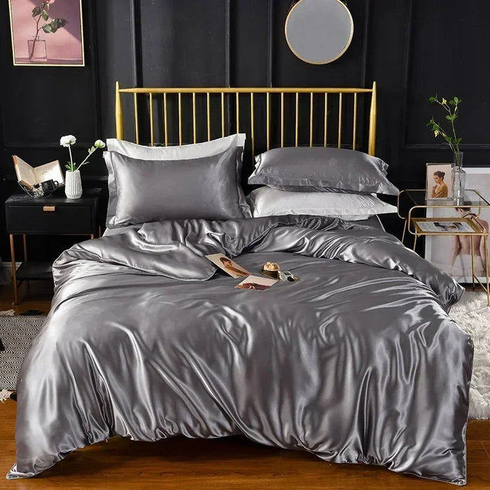 Anyhouz Beddings Gray EU Single Size 2 Pcs
 High End Satin Smooth Duvet Cover Set Luxury Polyester Silky Soft Cozy Bedding Set