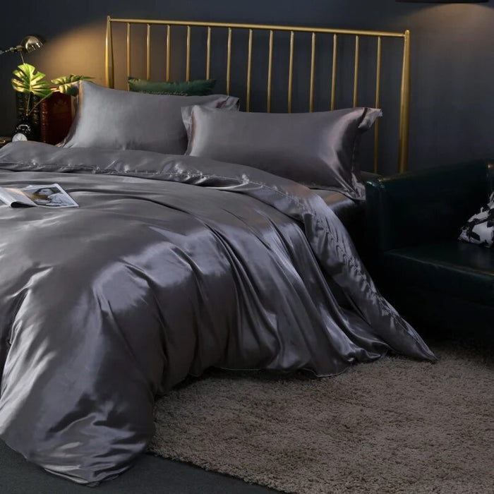 Anyhouz Beddings Gray AU EU King Size 3 Pc High End Satin Smooth Duvet Cover Set Luxury Polyester Silky Soft Cozy Bedding Set