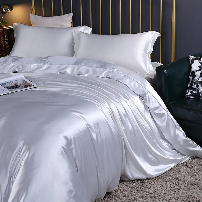 Anyhouz Beddings White AU Single Size 2 Pcs High End Satin Smooth Duvet Cover Set Luxury Polyester Silky Soft Cozy Bedding Set