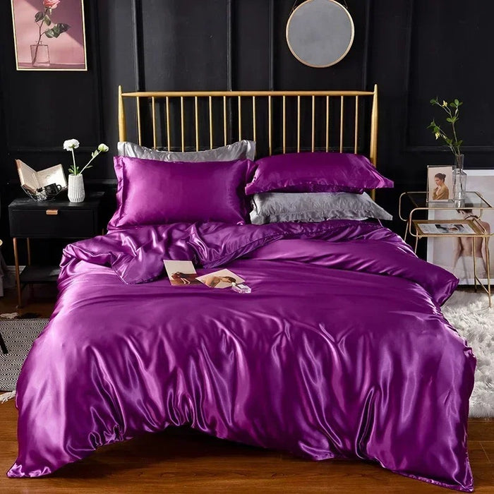 Anyhouz Beddings Indigo US Twin Size 3 Pcs High End Satin Smooth Duvet Cover Set Luxury Polyester Silky Soft Cozy Bedding Set