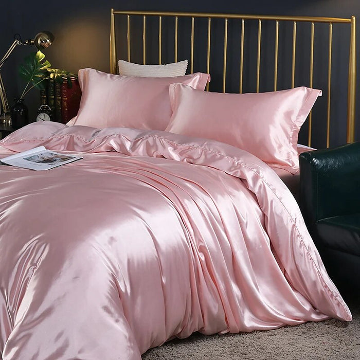 Anyhouz Beddings Light Pink US Twin Size 3 Pcs High End Satin Smooth Duvet Cover Set Luxury Polyester Silky Soft Cozy Bedding Set