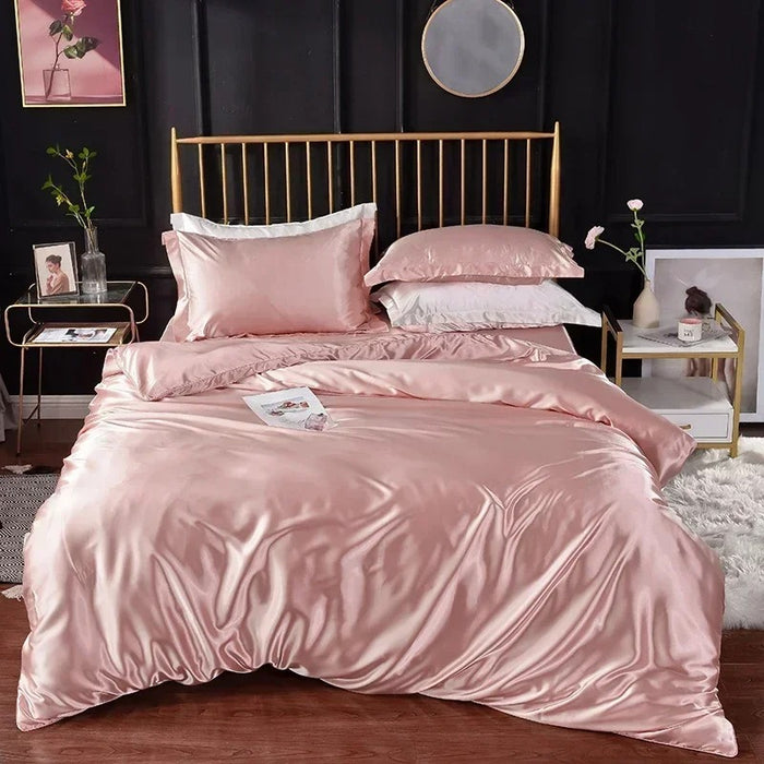 Anyhouz Beddings Light Pink AU EU King Size 3 Pc High End Satin Smooth Duvet Cover Set Luxury Polyester Silky Soft Cozy Bedding Set