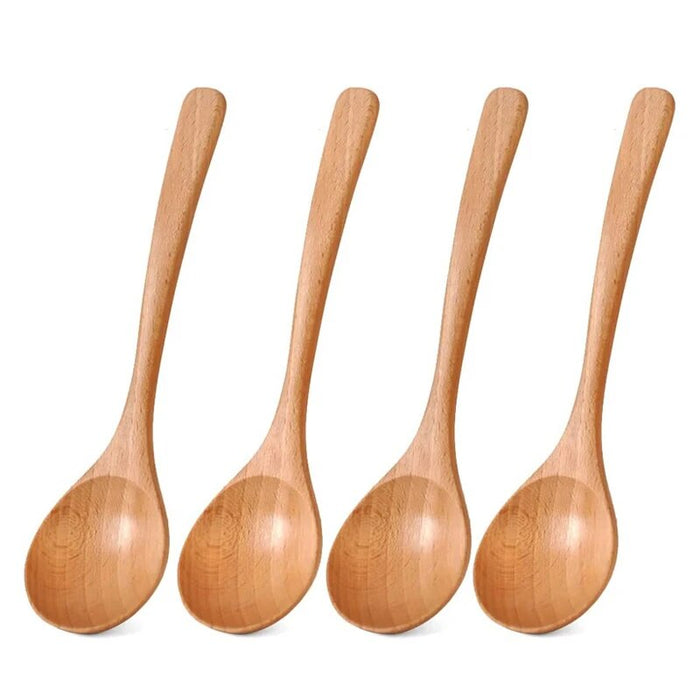 Anygleam Natural Wood 4pcs Wooden Spoon Beech Kitchen Tableware