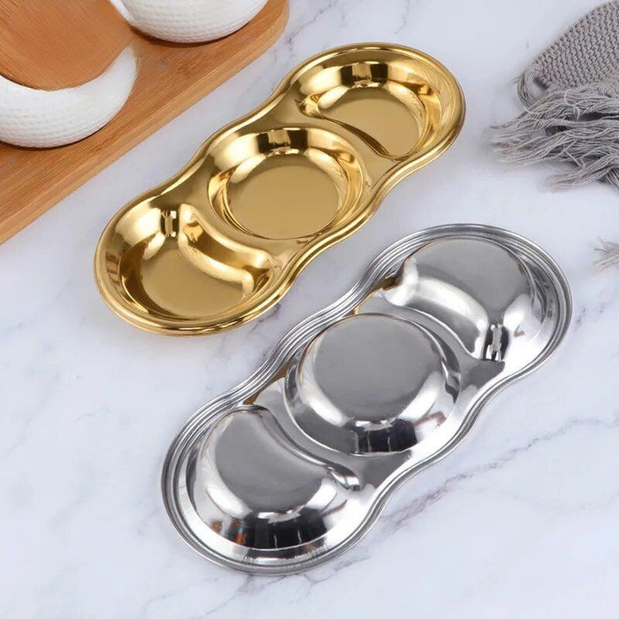 Anygleam Gold Stainless Steel 3 Grid Seasoning Sauce Dish Plates Dipping Kitchenware