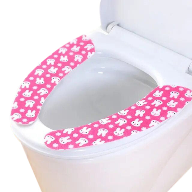 Anyhouz Toilet Seat Cover Pink Bunny Pattern Washable Mat Bathroom Pad Cushion Toilet Seat Bidet Toilet Cover Accessories