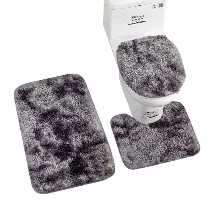 Anyhouz Bath Mat 3pc Grey Bathroom Silk Tie-Dye Toilet Soft Non Slip Rug Shower Carpets Toilet Lid Cover Floor Mats for Hallway