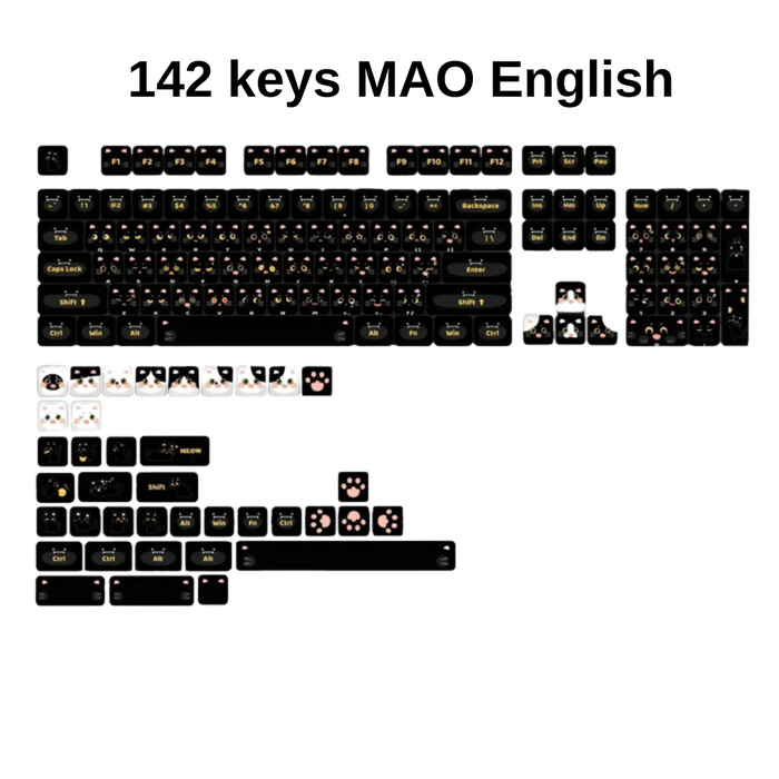 Anymob Keycap Keyboard Black Cat 142 Keys Profile Black Cute Naughty Cat Switch Theme Layout