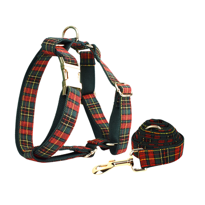 Anywags Pet Harness Leash Plaid Red Green Heavy Duty DIY Metal Dog Leash