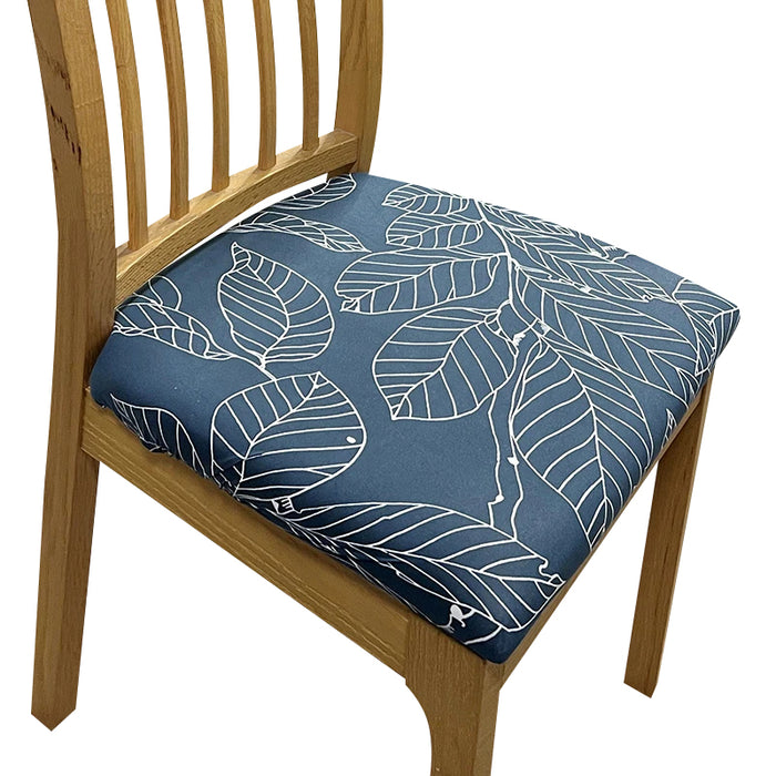 Anyhouz Chair Cover Dark Blue Big Leaf Print Stretch Seat Cover for Home Dinning Kitchen Washable Removable