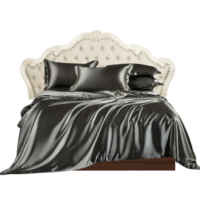 Anyhouz Bed Sheet Black Natural Mulberry Silk Duvet Cover Set