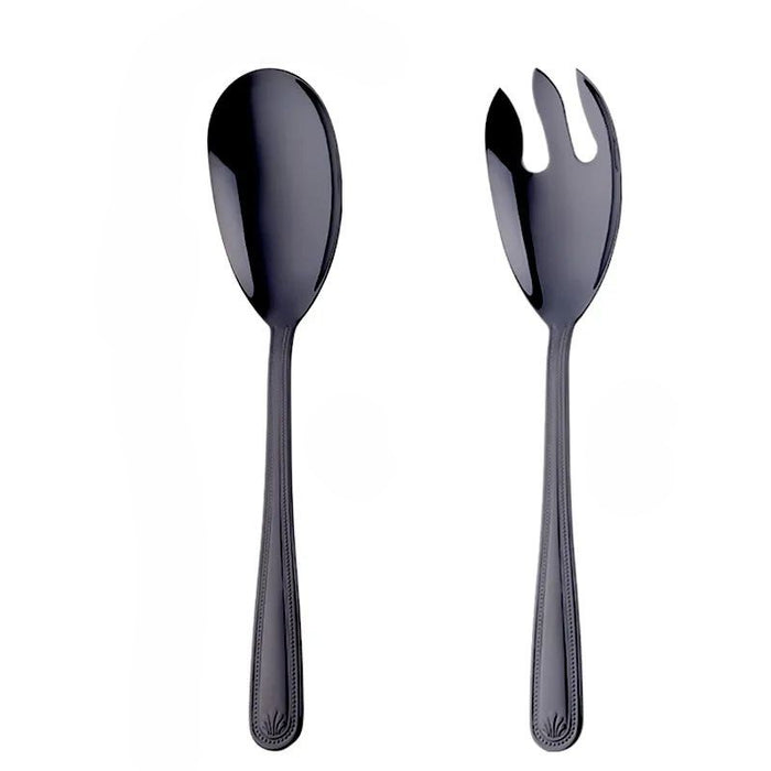 Anygleam Black Stainless Steel 2 Pcs Giant Salad Spoon and Fork Set for Buffet and Restaurant Kitchenware