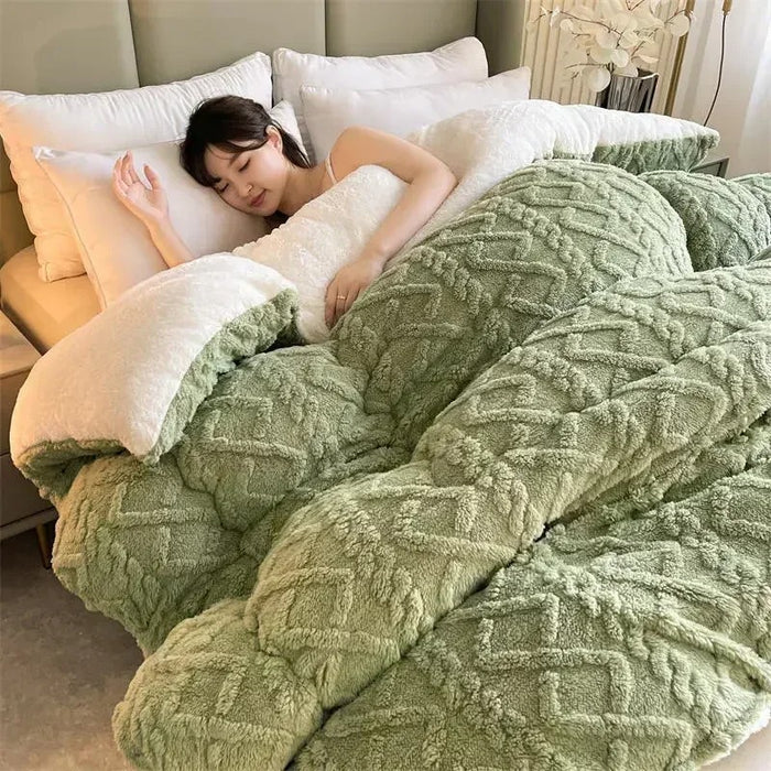 Anyhouz Blanket Green Cashmere Super Thick Warm Quilt Comforter