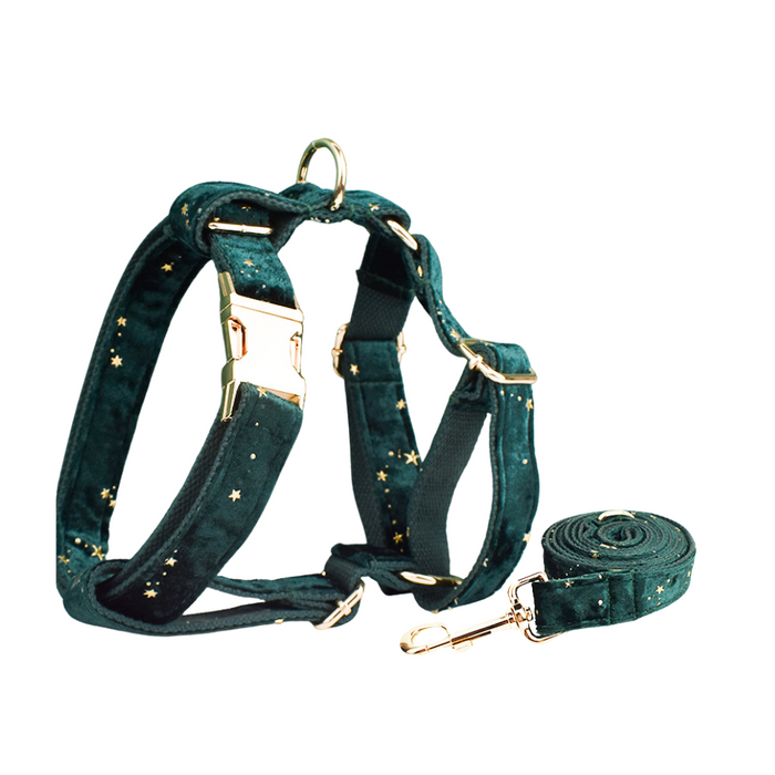 Anywags Pet Harness Leash Green Shiny Star Gold Heavy Duty DIY Metal Dog Leash