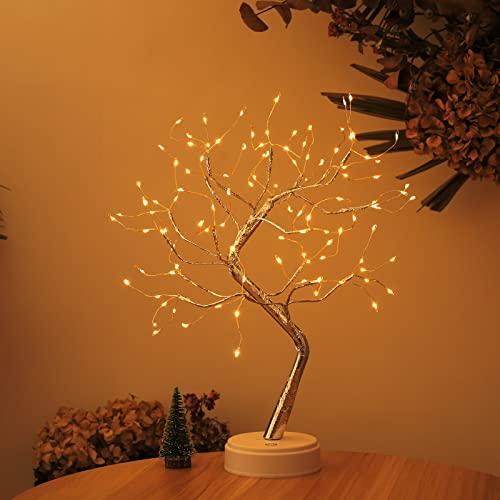 Anyhouz Table Lamp Yellow Warm 108 LED Bonsai Tree Desk Light USB Rechargeable For Living Room