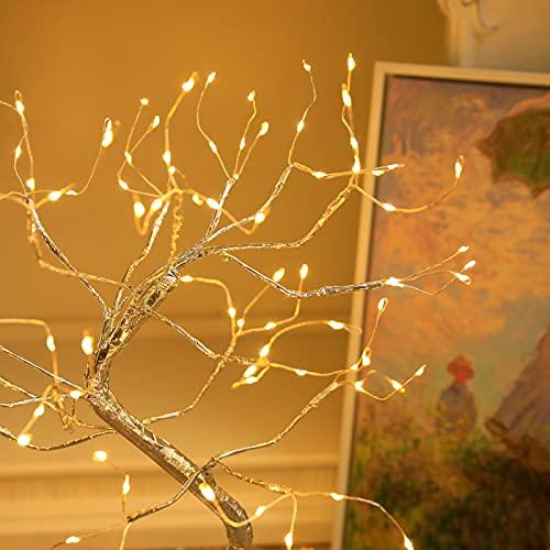 Anyhouz Table Lamp Yellow Warm 108 LED Bonsai Tree Desk Light USB Rechargeable For Living Room