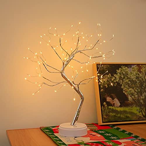 Anyhouz Table Lamp Yellow Warm 108 LED Bonsai Tree Desk Light USB Rechargeable For Living Room