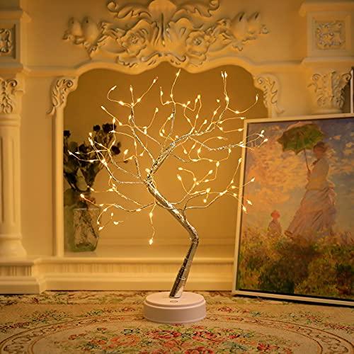 Anyhouz Table Lamp Yellow Warm 108 LED Bonsai Tree Desk Light USB Rechargeable For Living Room