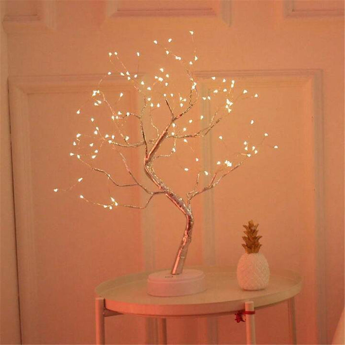 Anyhouz Table Lamp Yellow Warm 108 LED Bonsai Tree Desk Light USB Rechargeable For Living Room