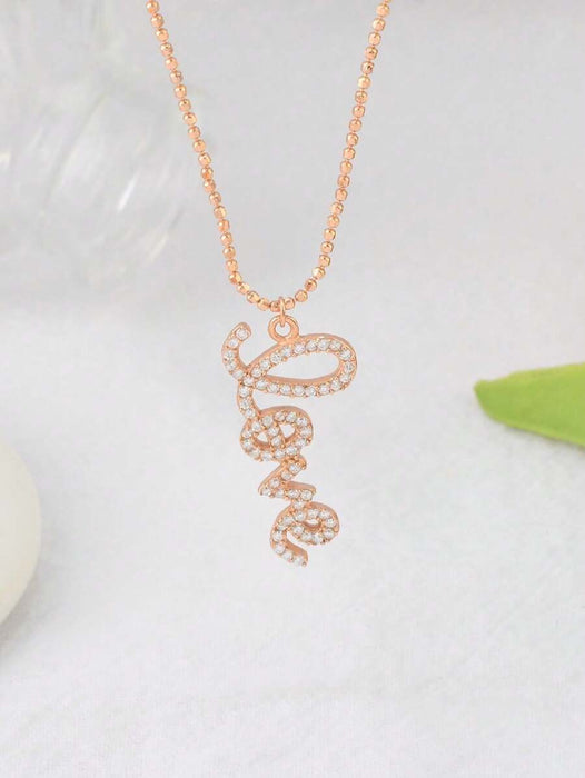 Anyco Necklace 925 Silver for Women Plate Cute LOVE Word Pendant Rose Gold Platting Cubic Zirconia 5A Jewelry