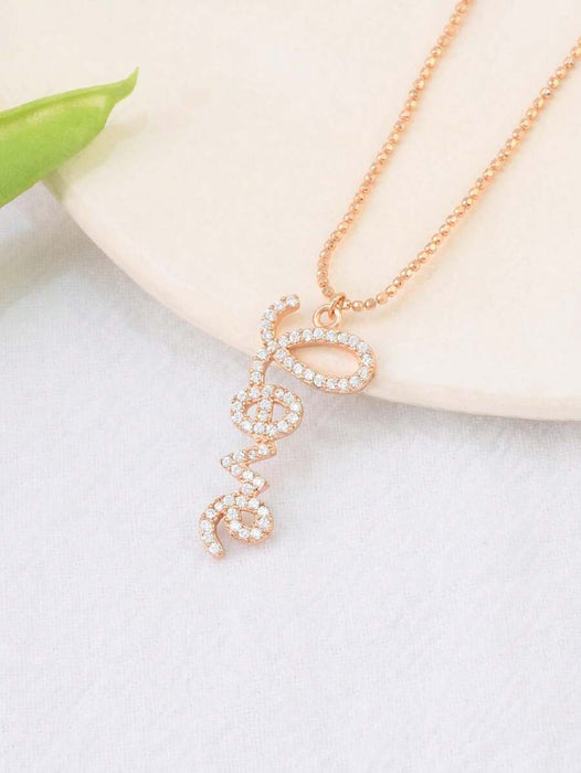 Anyco Necklace 925 Silver for Women Plate Cute LOVE Word Pendant Rose Gold Platting Cubic Zirconia 5A Jewelry