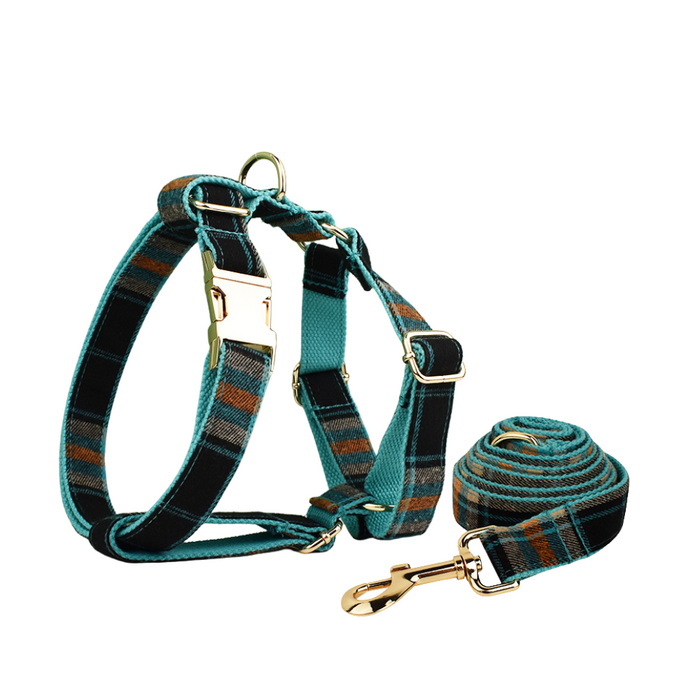 Anywags Pet Harness Leash Plaid Dark Green Heavy Duty DIY Metal Dog Leash