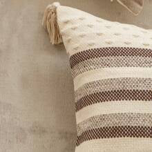 Anyhouz Pillowcase Striped Tassel Embroidered Decorative Cushion Cover