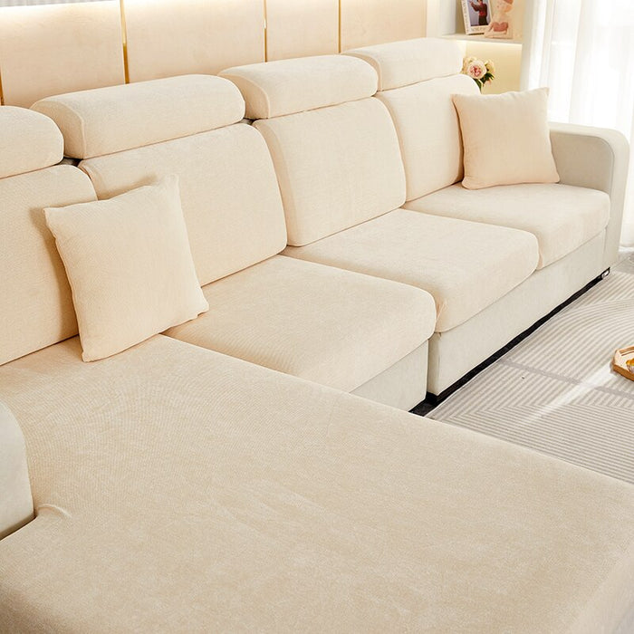 Anyhouz Sofa Cover Beige L-Shape Polyester Chenille Thick Stretchable Cushion For Living Room Enlarge Size Extra Large