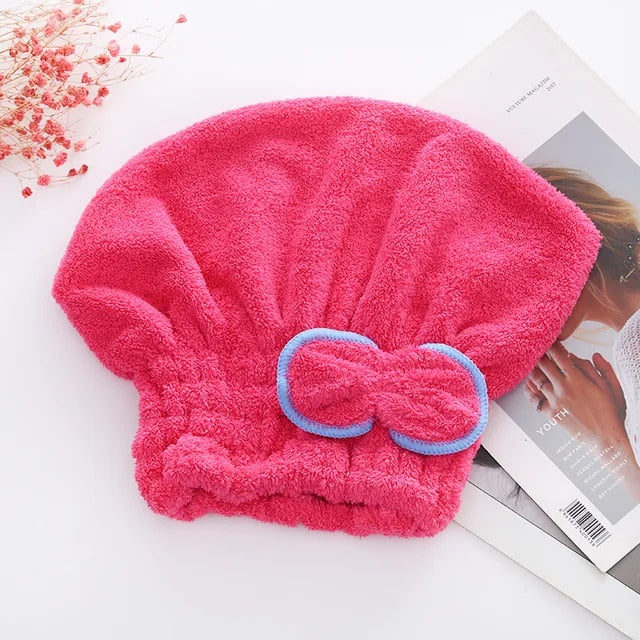 Anyhouz Hair Bonnets Red Microfibre Quick Hair Drying Bath Spa Bath Towels for Womens Shower Hat Bathroom Accessories