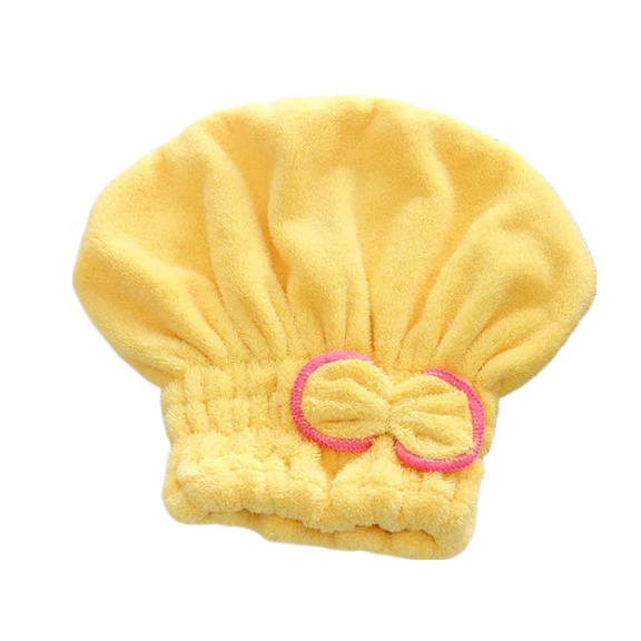 Anyhouz Hair Bonnets Yellow Microfibre Quick Hair Drying Bath Spa Bath Towels for Womens Shower Hat Bathroom Accessories