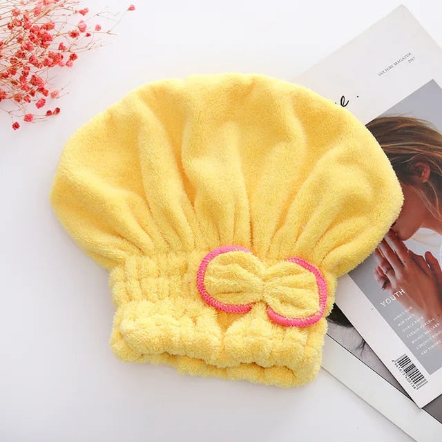 Anyhouz Hair Bonnets Yellow Microfibre Quick Hair Drying Bath Spa Bath Towels for Womens Shower Hat Bathroom Accessories