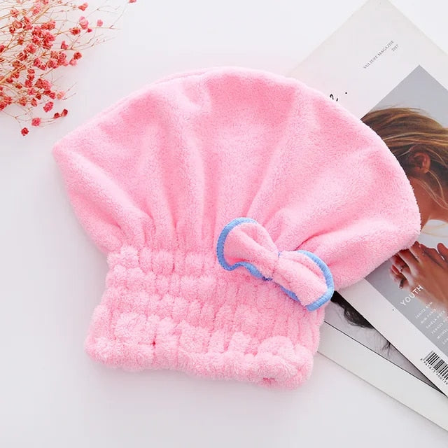 Anyhouz Hair Bonnets Pink Microfibre Quick Hair Drying Bath Spa Bath Towels for Womens Shower Hat Bathroom Accessories